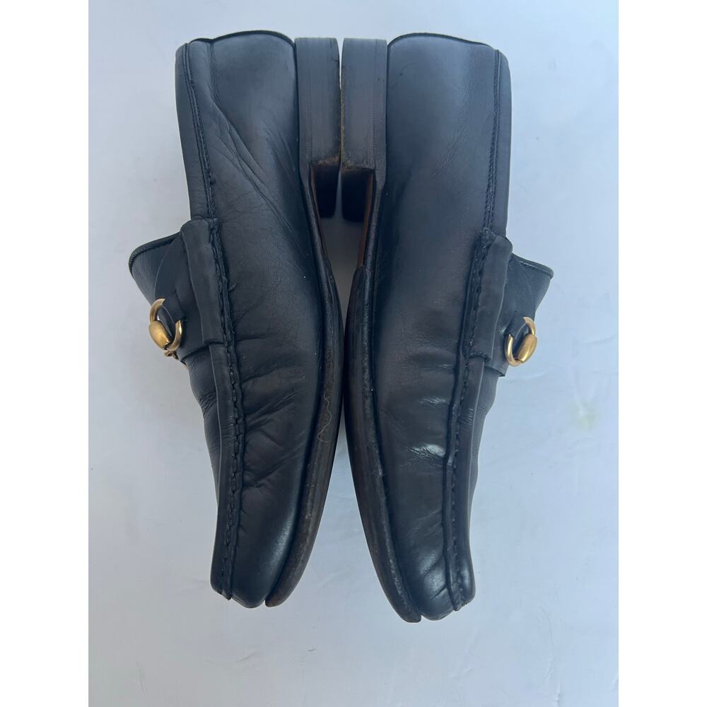 Authentic Gucci Black Leather Brixton Gold Horsebit Slip On Loafer Shoes Sz 6.5 - Picture 4 of 12